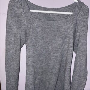 Women's Gray Ribbed Square-Neck Sweater